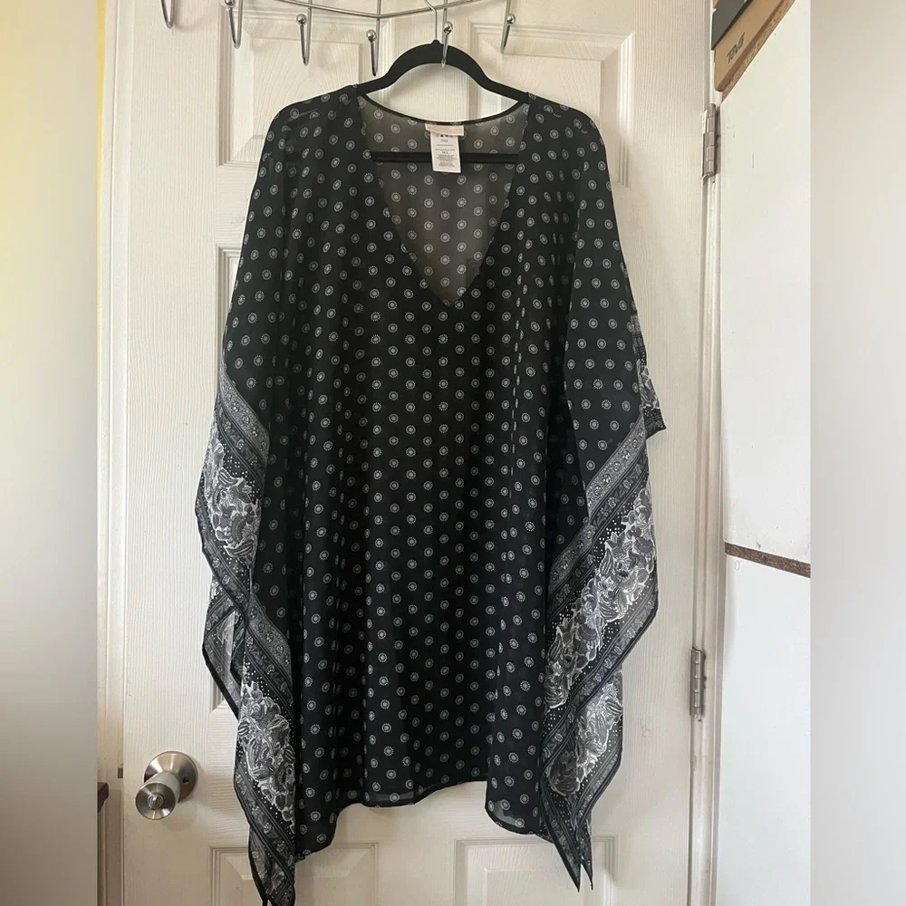 Michael Kors‎ Black and White Floral Semi-Sheer Top tunic.Sz M/L